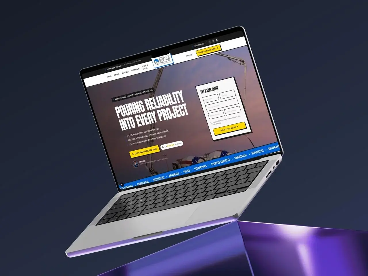 A finished contractor website built by TradeSite
